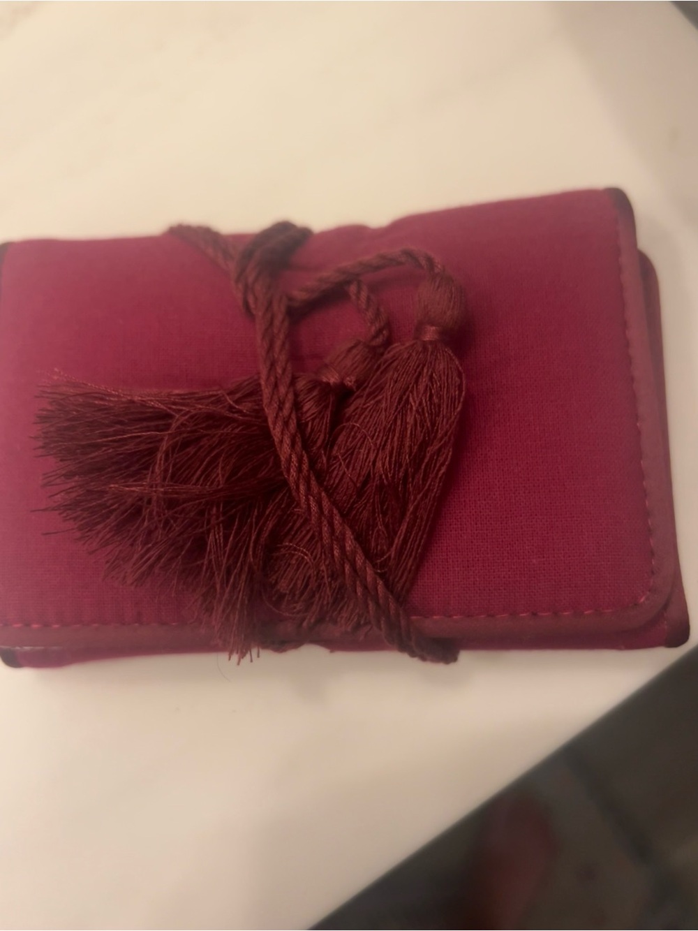 Sezane Burgundy Tassel Clutch Wallet